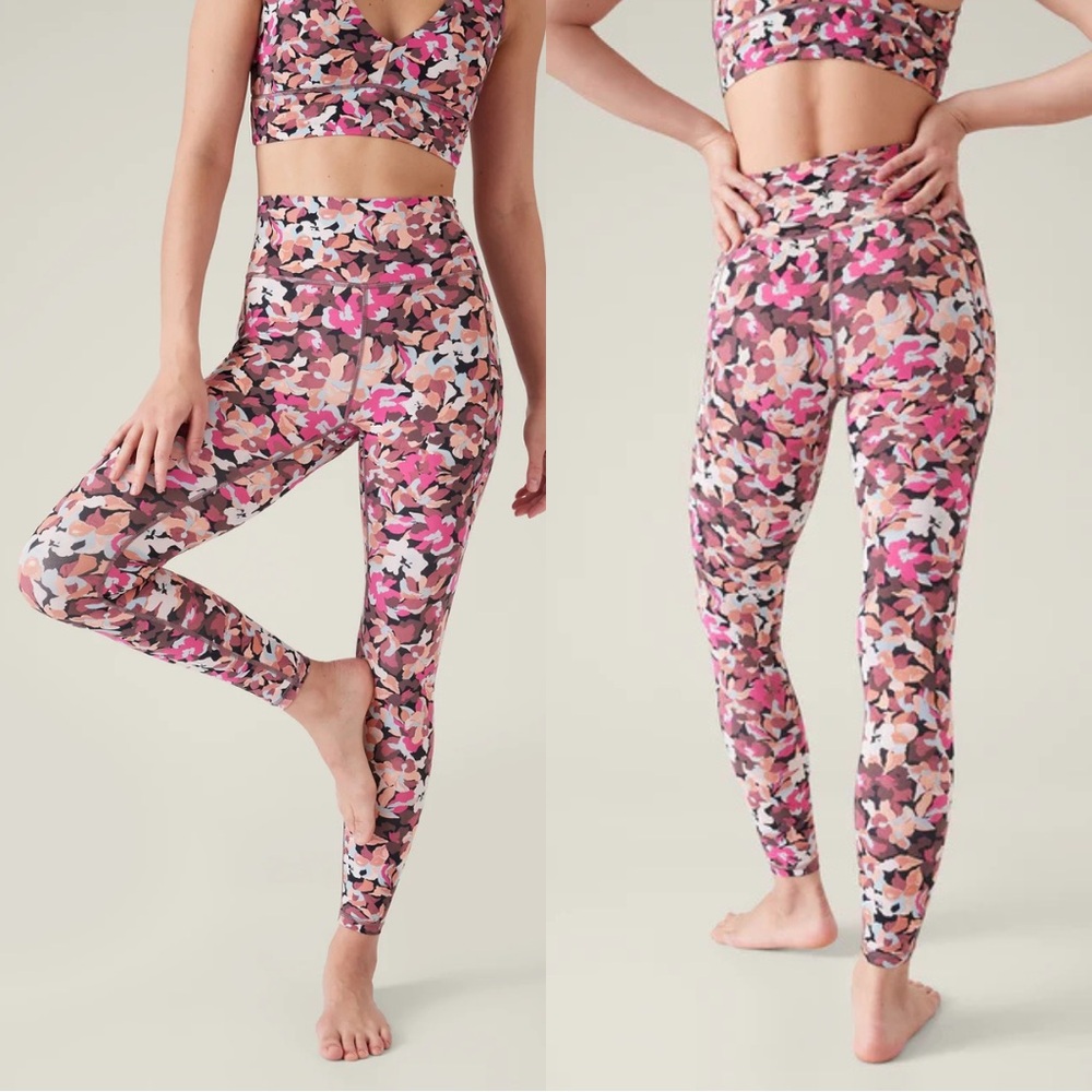Athleta Transcend Floral Activewear Bra + Pant Set L